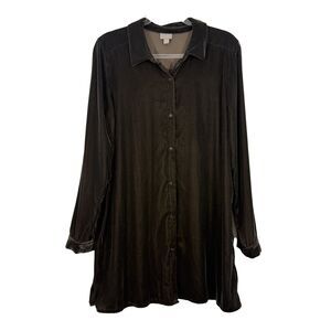 J.JILL Velvet Tunic Shirt Tall L LT Brown Button Up Long Sleeve EUC B11